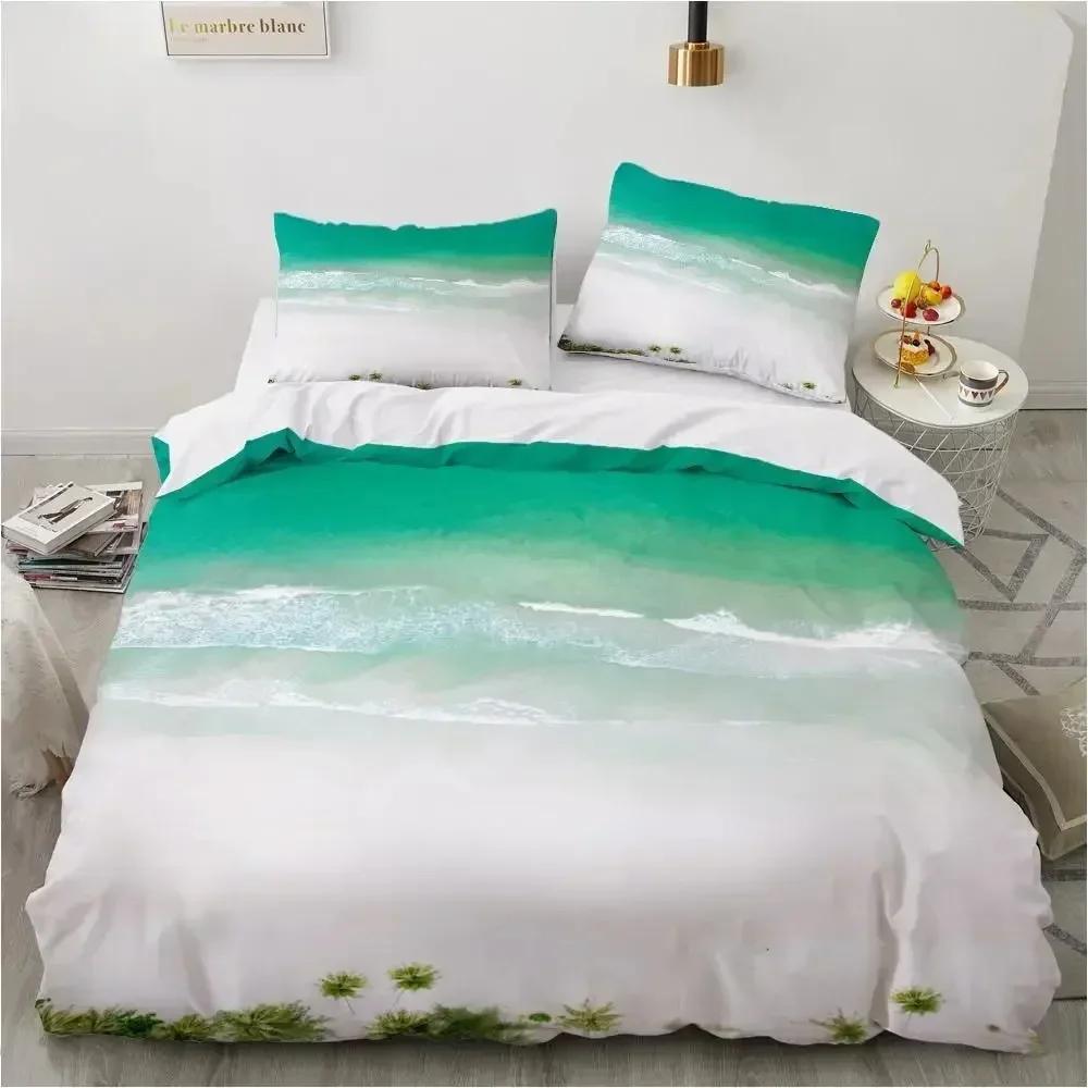 Top Ocean Duvet Cover Set King Size Polyester Tropic Ocean Style Sandy Shore And Sea With Waves Escape To Paradise Theme Bed Set
