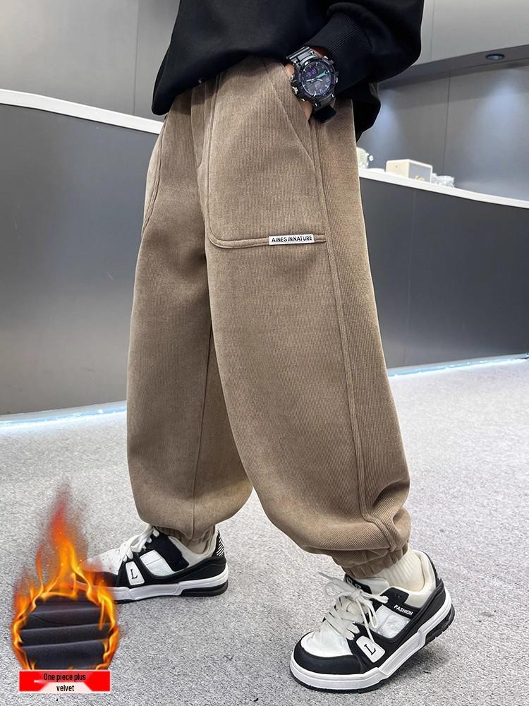 Boys' Thickened Fleece-Lined Corduroy Pants - New 2025 Autumn/Winter Collection