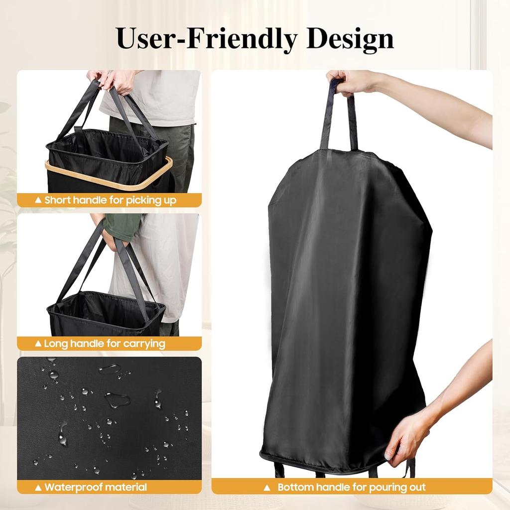 Large Laundry Hamper, 100L Waterproof Laundry Basket with Lid and Removable Bag, Collapsible Tall Clothes Hamper with Bamboo Handles for Clothes Toys
