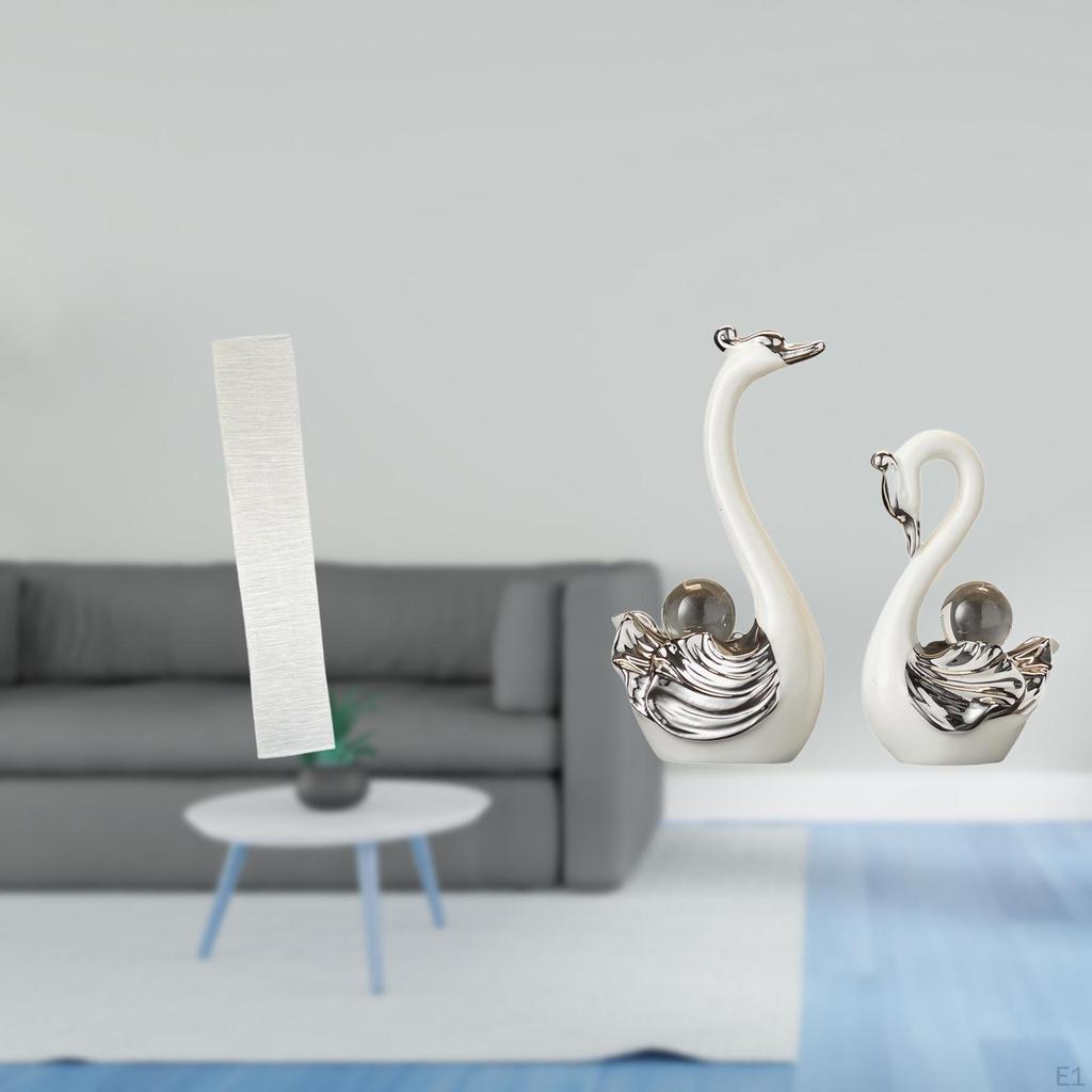 Living Room Standing Lamp Shade with Swan Porcelain Figurine Collection Elegant Animal Statue