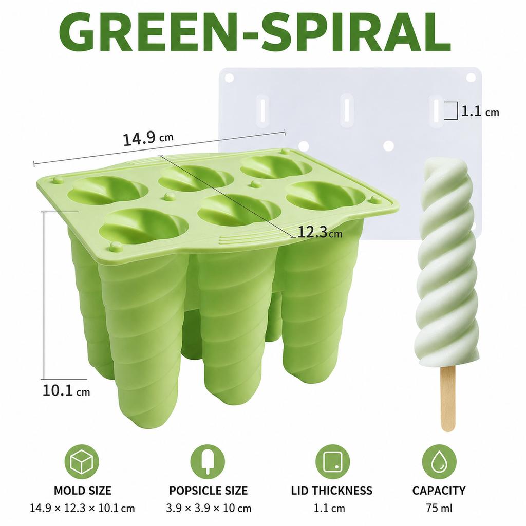 Silikon-Eis am Stiel Formen Einzigartiger Spiral- und Muschel-Eis am Stiel-Hersteller Flexibles Wiederverwendbares Eiscreme-Tablett für Hausgemachte Sommer-Leckereien