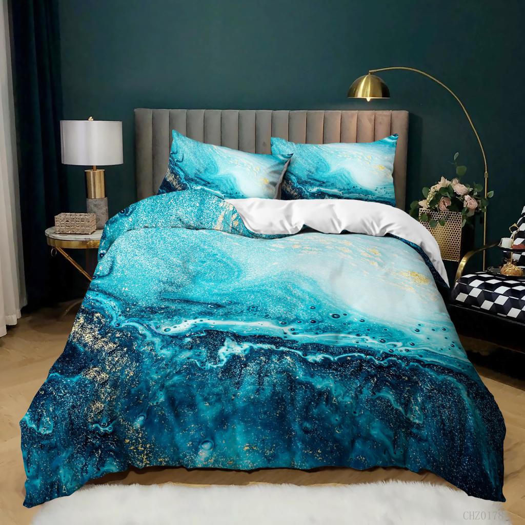 Gradual Change Color Marble Texture Pattern Duvet Set Digital Printing Three-Piece Set Bedding