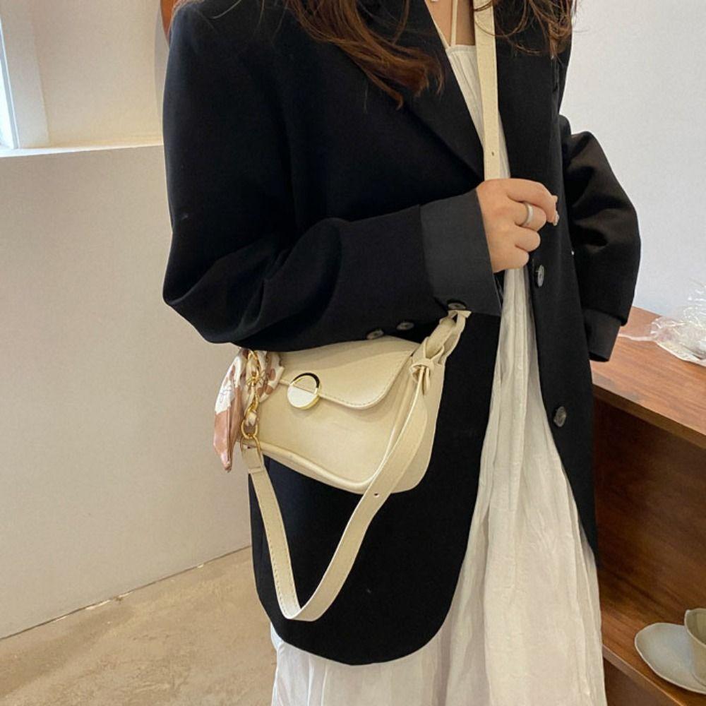 Large Capacity Leather Shoulder Bag with Ribbon Chain Crossbody Bag Class Commuting