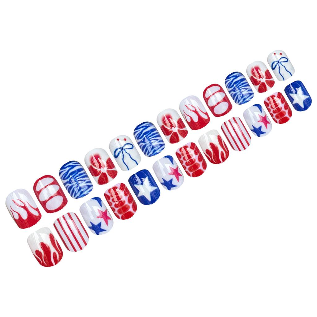 24Pcs Star Striped UV Nail Tips Resin False Nails for Party and Holiday Use