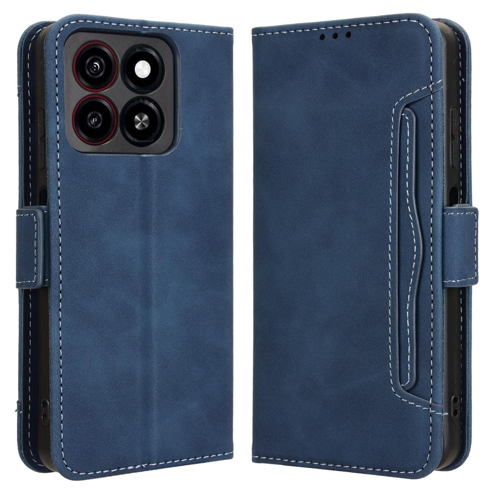 

For ZTE Blade A35/A55 Leather Case Phone Wallet Cover with Multiple Card Slots Blue
