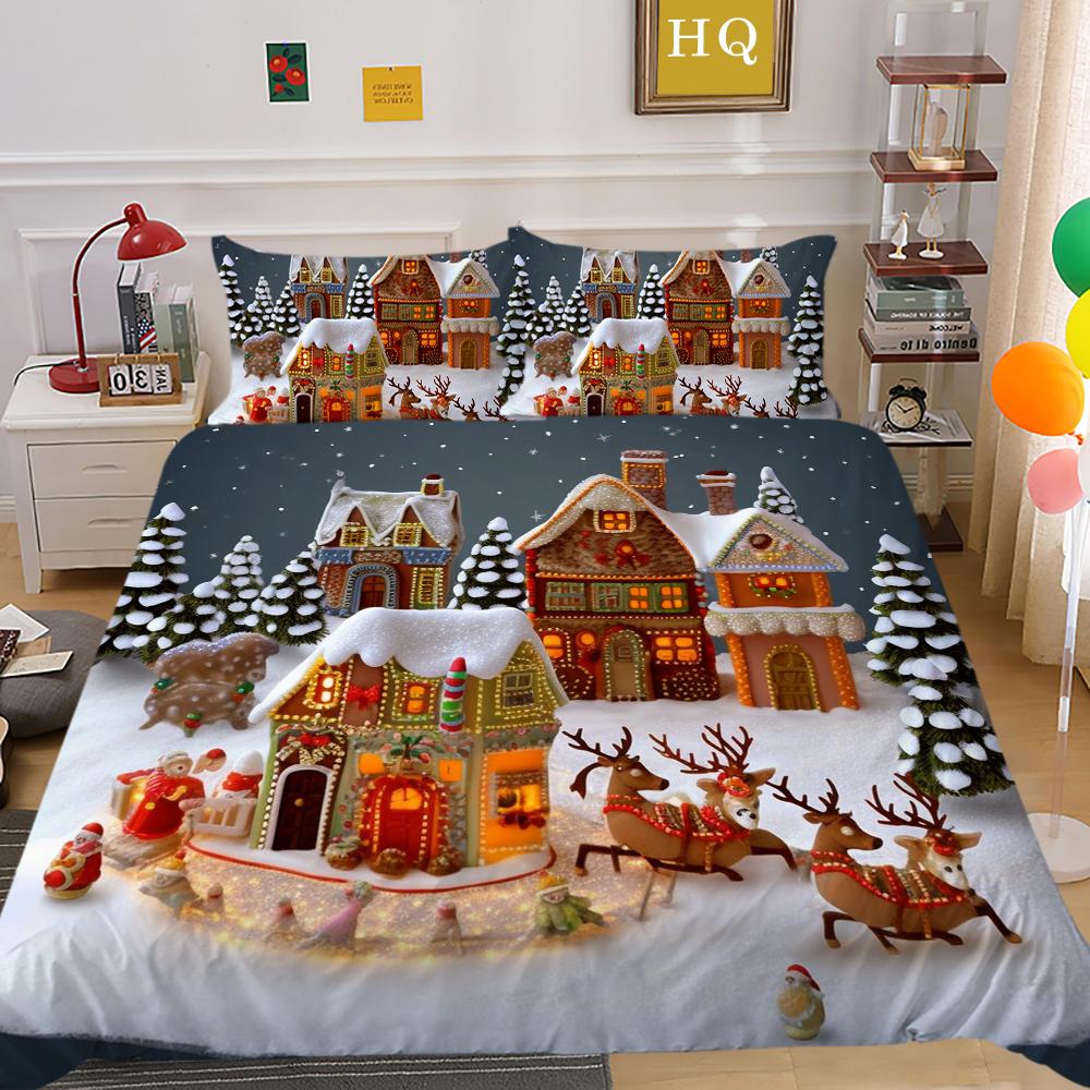 Kemila 3D Bedding Set Christmas Elk Pattern Duvet Cover Comforter Bed Linen Single Twin Full Queen Size Kids Girl Boys Gift Home Decor