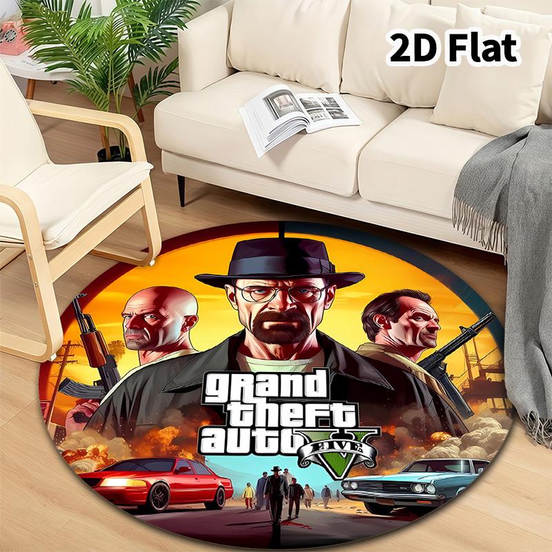 Grand Theft Auto Round Area Rug Carpet Rug For Living Room Bedroom Sofa Playroom Decor Nonslip Floor Mat