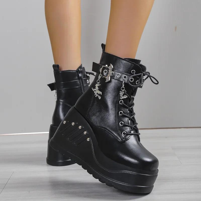 Women's Ankle Boots Fashion Hot Sale Punk Goth Platform Boots for Women Heels Wedge Women Casual Short Boots Size 43 Botas Mujer