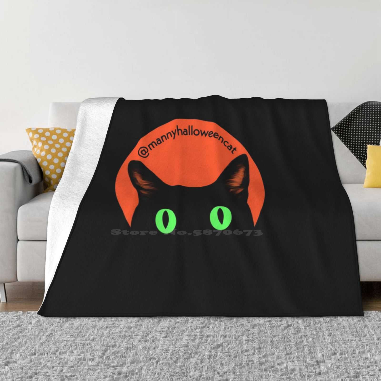 Orange & Black Manny Halloween Cat Best Selling Room Household Flannel Blanket Black Cat Peeking Cat Orange And Black Green 30x40in