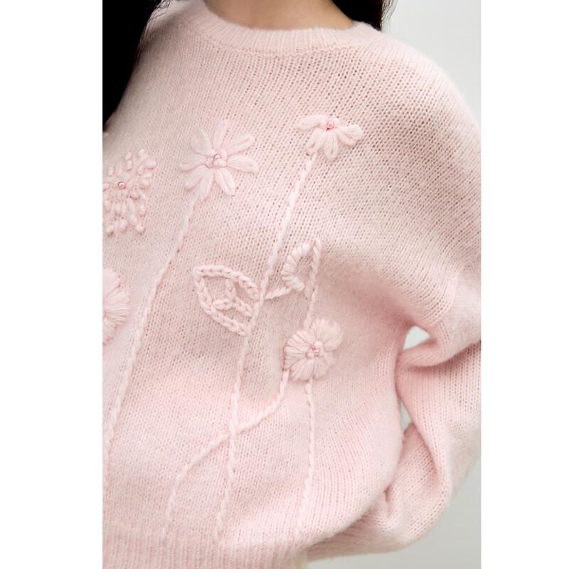 Sweet Floral Round Neck Knitted Sweater