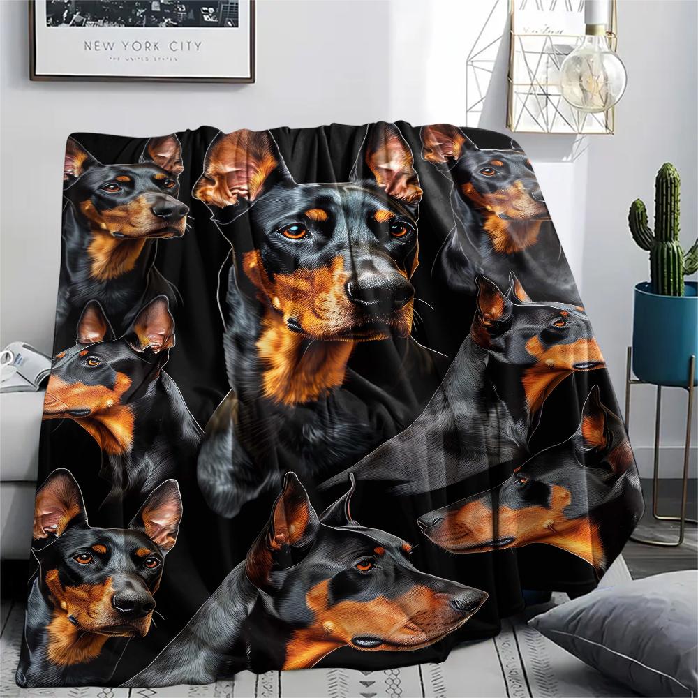 1Pc Bulldog Doberman Print Flannel Blanket, High Quality Comfortable for All Seasons, Home Decor, Warmth and Comfort, Perfect for Christmas Gifts