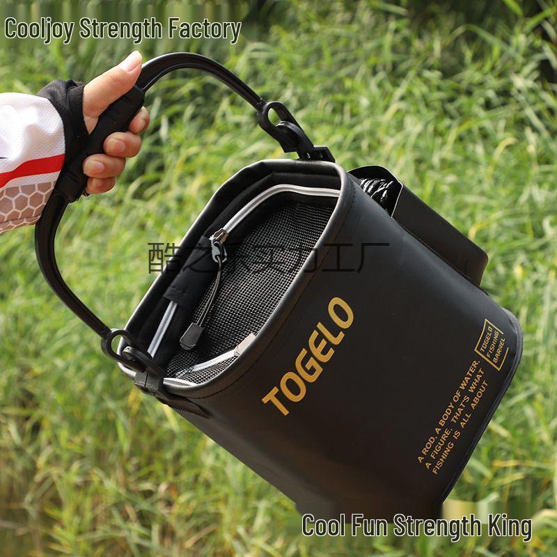 Portable Folding Fishing Bucket with Lid for Water Scooping and Fish Storage