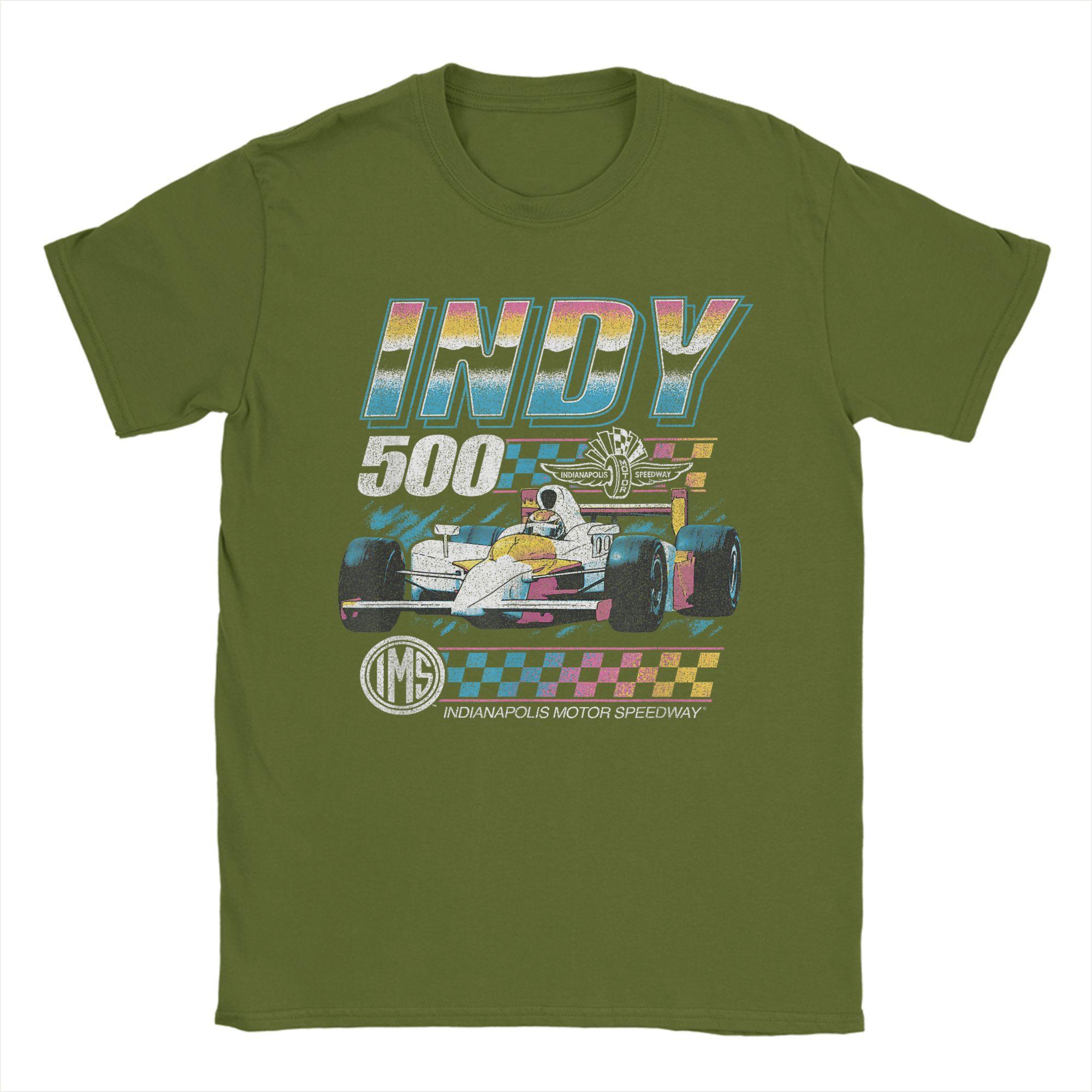 Indianapolis Motor Speedway футболки мужские состаренные хром неоновые винтажные 100% хлопок футболки с коротким рукавом футболка большие размеры одежда S армия зеленый