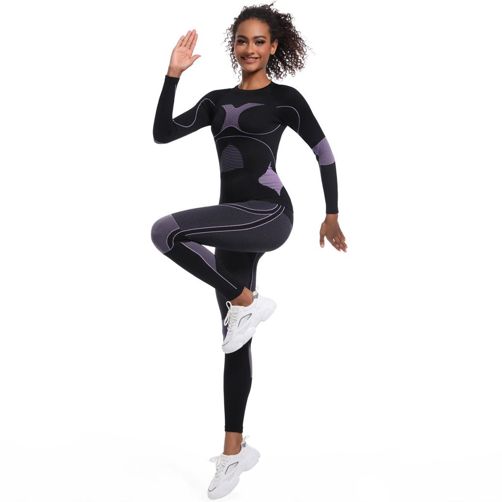 Women Girl Skiing Underwear Set Fitness Workout Thermal Gym Ski Snowboarding Sport Running Yoga Exercise Suit Long Johns 01