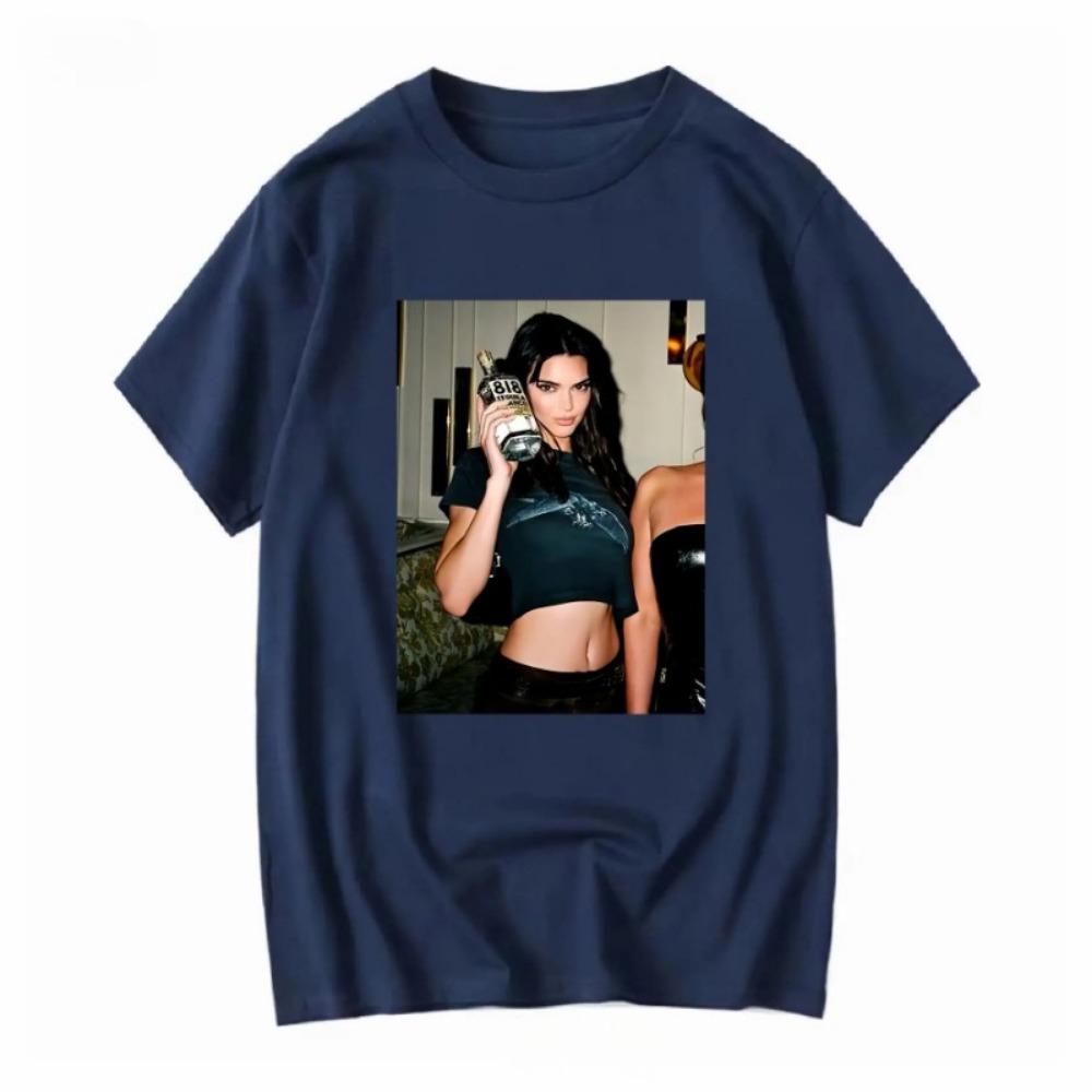 

Kendall Jenner T Shirt Long or Short Sleeves Vintage Washed Soft Comfortable Top for Everyday Wear Slightly Breathable 3XL