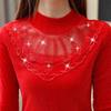 Spring Summer Lace Shirt Women's Wild Slim Bottoming Shirt Large Size Half High Collar Thin Diamond Top