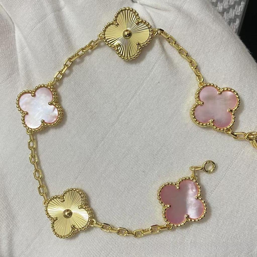 Nouă Versiune Brățară Trifoi cu Patru Foi Cinci Flori Agat Roșu Natural Sidef Alb Brățară Dama Brățară Laser
