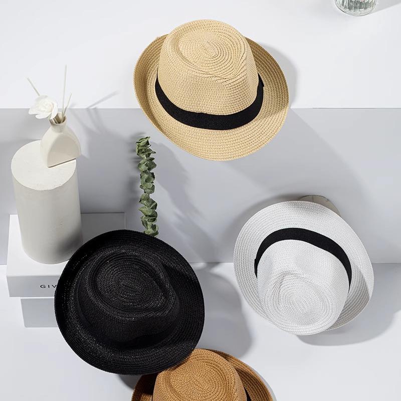 Summer Sunscreen Hat Top Hat Men's and Women's Outdoor Sunshade Straw Hat Straw Jazz Hat Crimped Hat