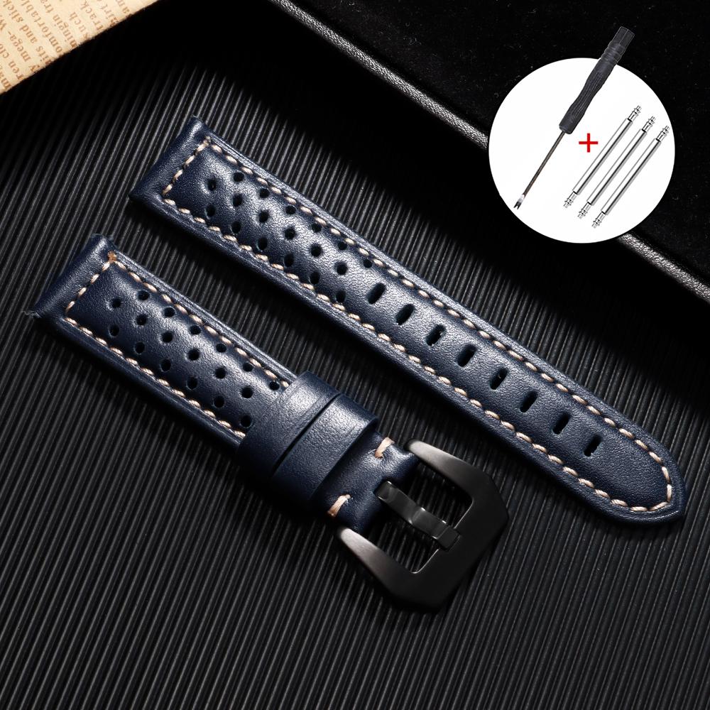 Vintage Handmade Watch Straps 20mm 22mm 18mm 24mm Leather Strap Brown Breathable Porous Sports Watchband for Panerai Bracelet