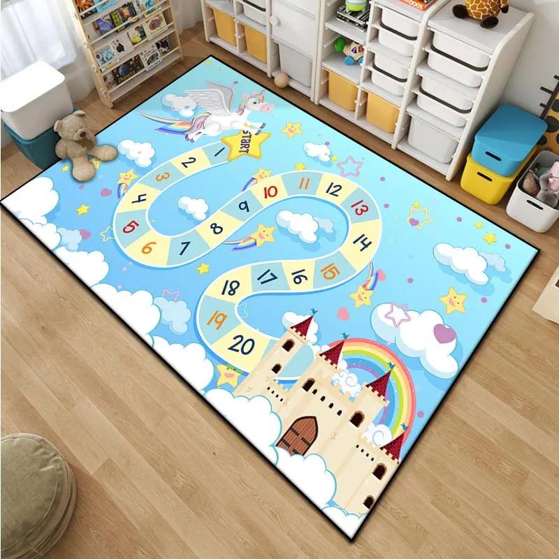 Cartoon Snake and Ladder Board Game Pattern Living Room Bedroom Carpet Bedside Bathroom Floor Mat 15 Sizes Kid's Room Play Mats