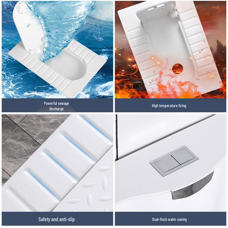 Compact Ceramic Squat Toilet with Flip Lid and Cover Plate