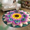 3D Visual Floral Circular Floor Mat, Crystal Velvet Printed Carpet, Home Decoration Living Room Anti-slip and Easy-to-maintain Carpet