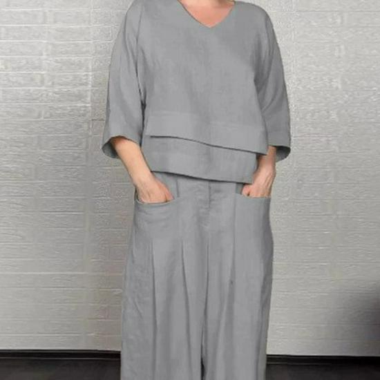 2025 Euro-Amerikanischer Stil Uni Rundhals-Top & Mid-Waist Straight-Leg Hosen Set