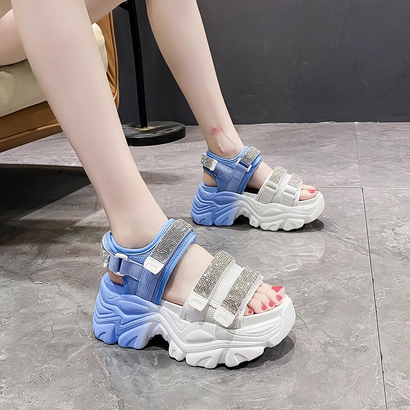 Fashion Women Thick Bottom Gladiator Sandals Summer Chunky Bling Sneakers Fashion High Platform Slippers 8CM Wedge Heel Beach Sandalias