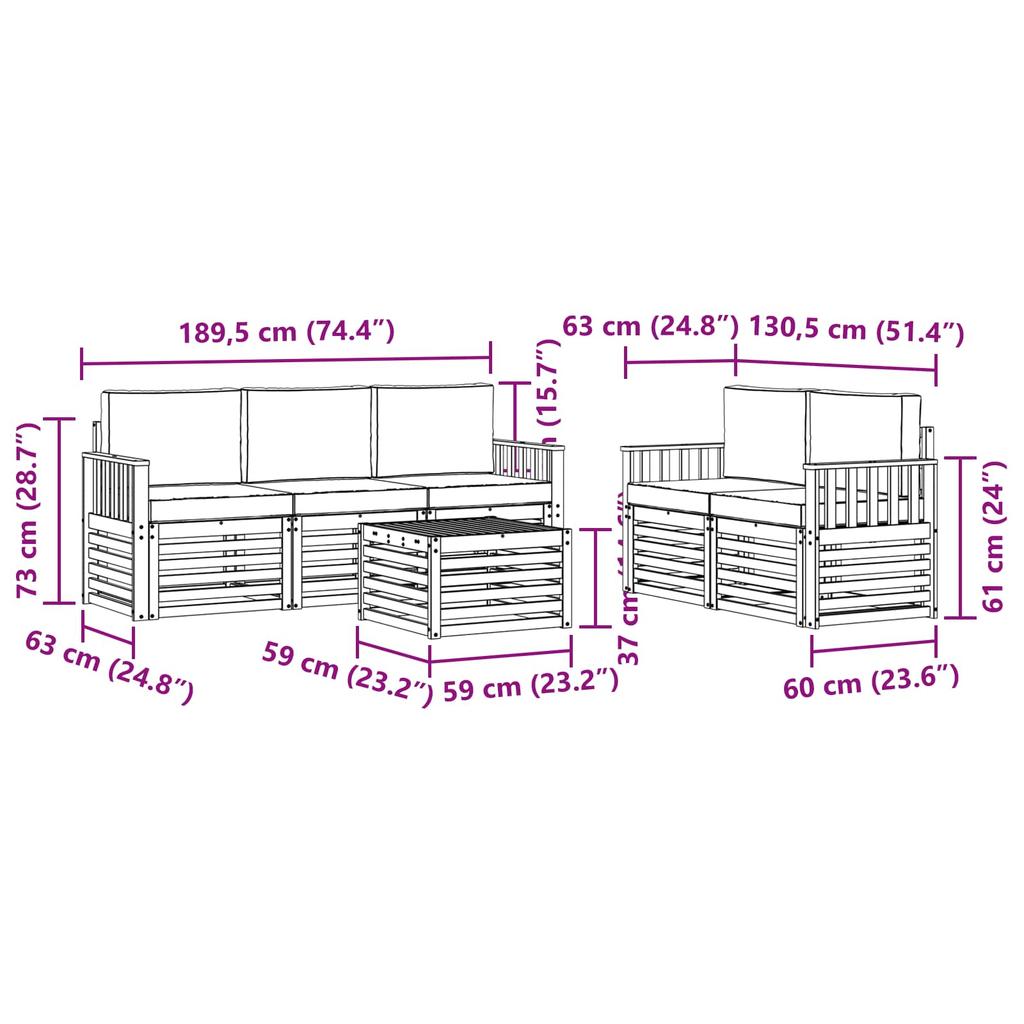 Outdoor Sofa Set 6 Pcs Natural and Cream Solid Acacia Wood