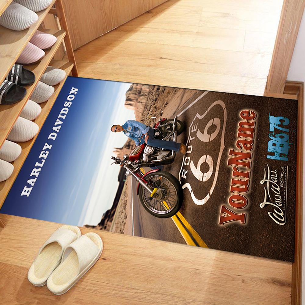 Harley-davidson Motorcycles Customized Name Floor Mat Perfect for Game Room Study room Balcony Foyer Antislip Carpet Anime Office Decor