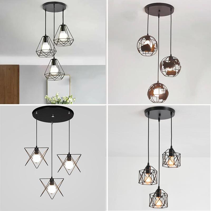 Modern Black Iron Pendant Light For Foyer Stair Staircase Room Hotel Hall Chandeliers Lighting Suspension Decorate Pendant Lamps