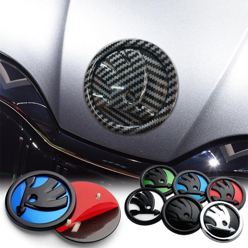 cycr3 1pcs 8/9/10cm Car Emblem Badge Hood Front Rear Trunk Logo For Skoda Octavia Fabia Superb Kamiq VII MK2 A5 A7 MK3 2 Karoq Skoda S