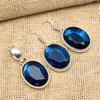 Blue Sapphire Lab-Created Gemstone 925 Sterling Silver Pendant & Earring Jewelry Set For Women