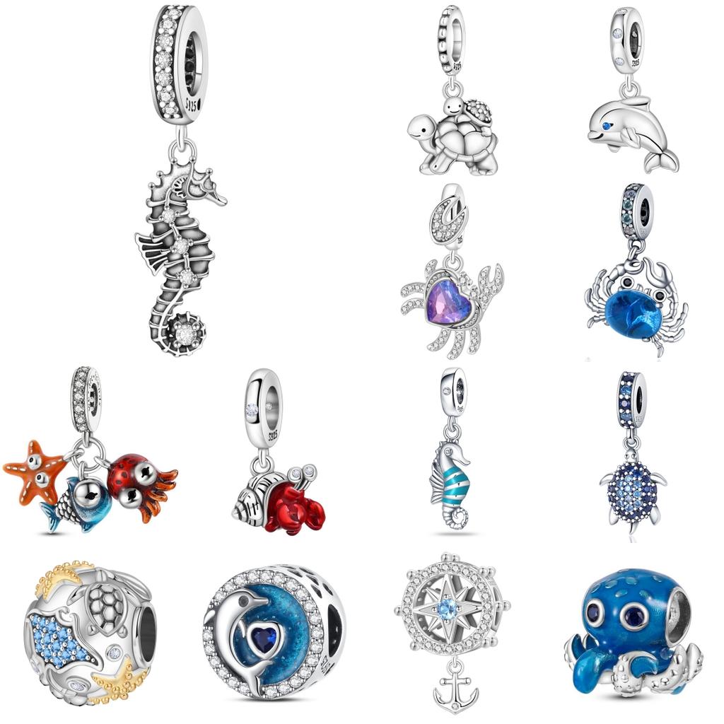 925 Silver Cute Seahorse Ocean Animal Pendants Bracelet Charms Fit Jewelry Party Beads DIY Exquisite Gifts Accessories