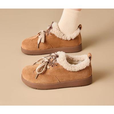 Modieuze Pluizige Warme Katoenen Schoenen 2025 Nieuwe Herfst en Winter Vetersluiting Casual Retro Fleece Ballerina's