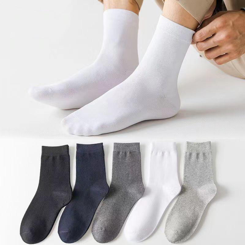 Men's Spring and Summer New Solid Color Leisure Business Breathable Tube Cotton Socks