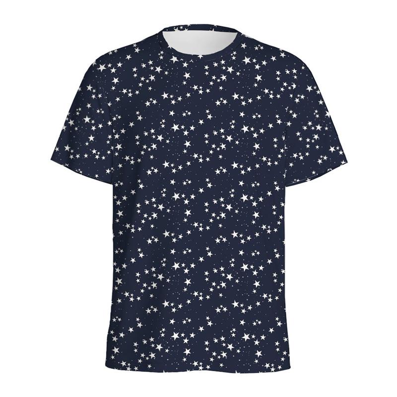 Colorful Star Graphic T-shirt For Men 3D Printed Pentagram T Shirt Casual Tops Short Sleeves Street Loose Round Neck Tee Shirts