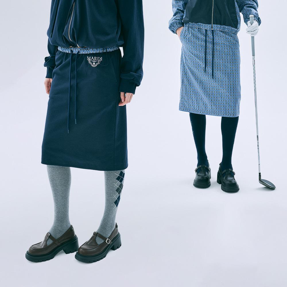 [mardimercredi] REVERSIBLE CHECK MIDI SKIRT CLASSIQUE NAVY IVORY F