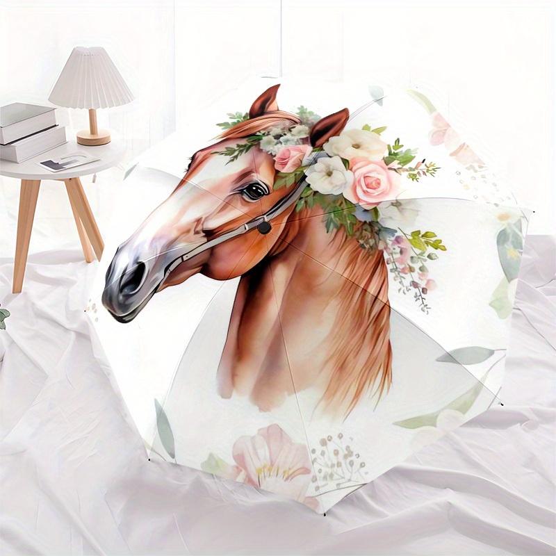 1pc Horse Floral Themed High-quality Umbrella,Automatic Opening and Closing Umbrella,Multi-functional Umbrella G0811320
