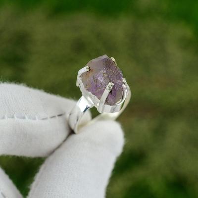 Přírodní ametyst surový vícebarevný prsten pro dceru Boho šperk stříbro 925 US 7,5