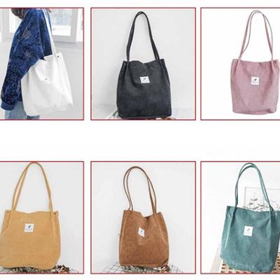 Women Corduroy Tote Ladies Casual Shoulder Bag Foldable Reusable Shopping Beach Bag