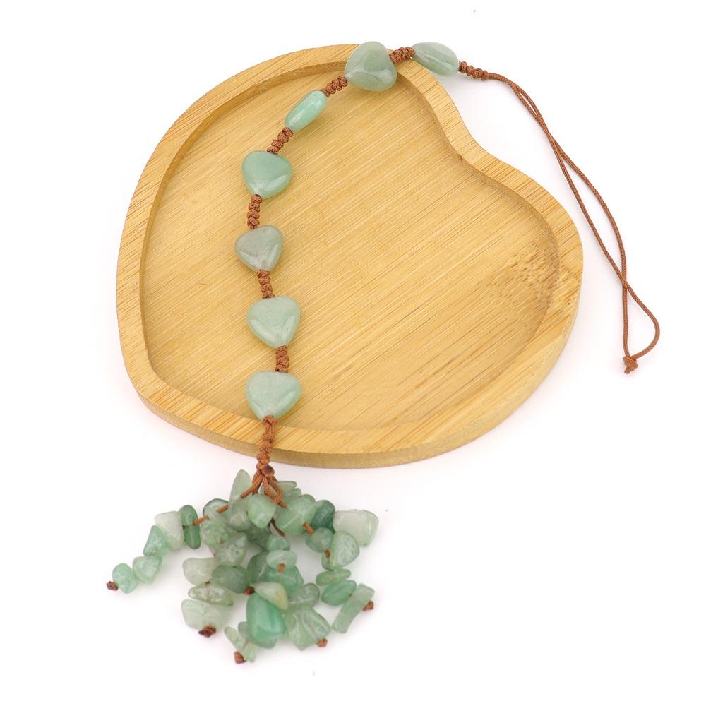 Hand-Woven Natural Stone Heart-Shaped Car Rearview Mirror Fringed Pendant Bag Pendant G81