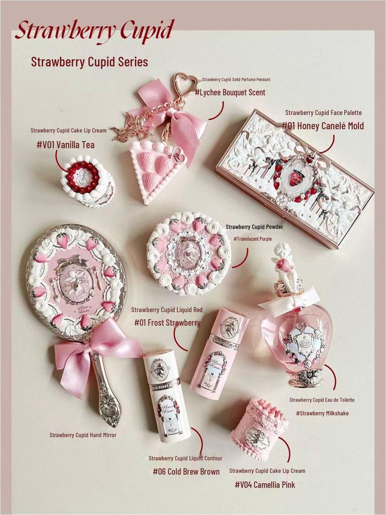 Flower Knows Strawberry Cupid Lip Cream & Blush, Eyeshadow, Perfume Handheld Mirror, and Balm Gift Set