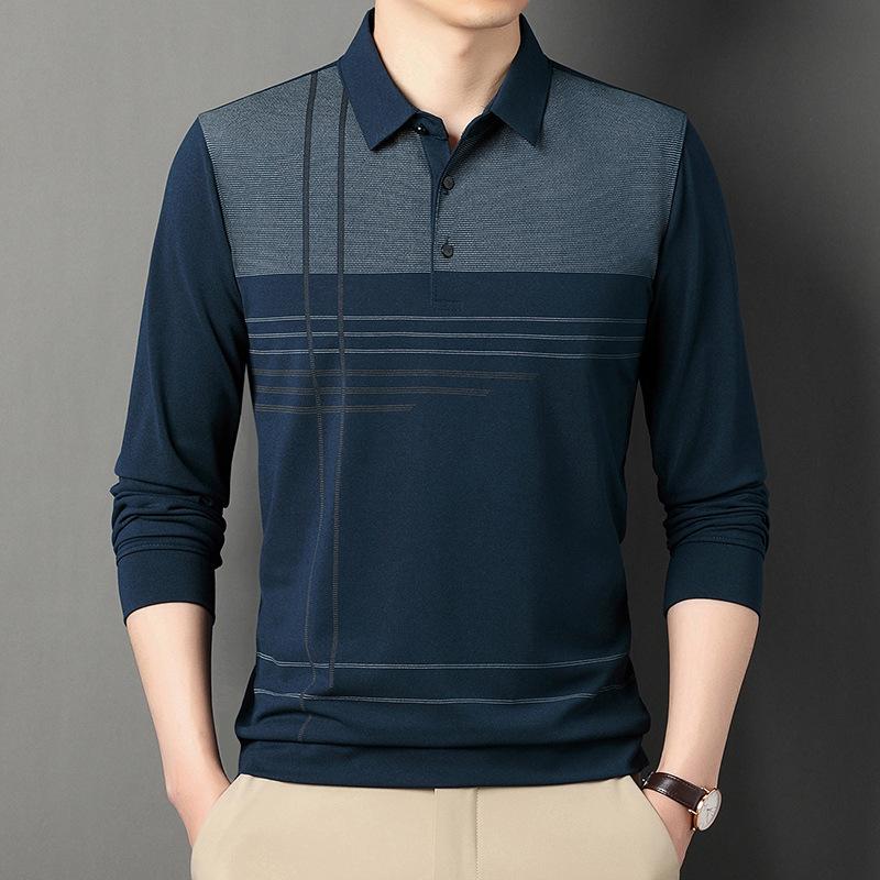 Middle-Aged Men'S Autumn Shirt Long-Sleeved Shirt Dad'S Lapel Spring And Autumn Bottoming Shirt Men'S Top