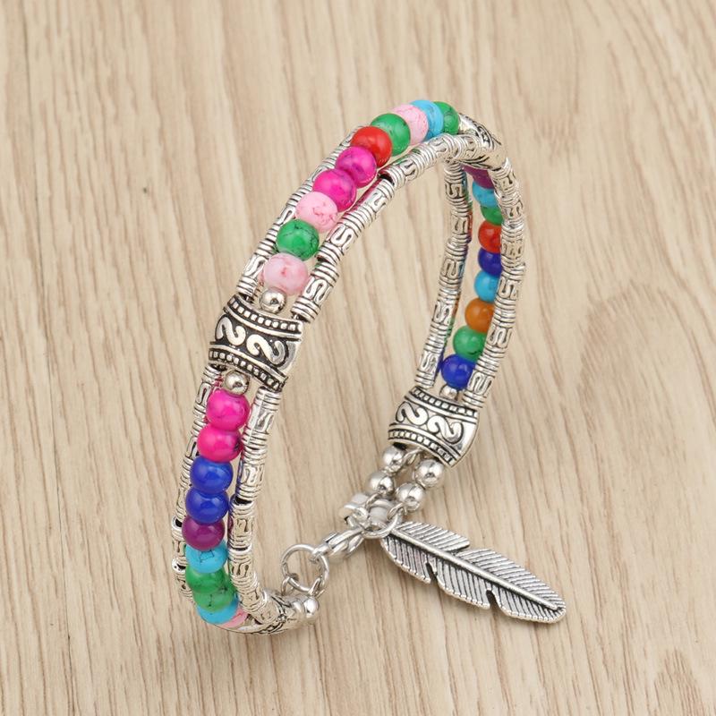 Handmade European & American Turquoise Feather Beaded Bracelet