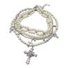 Fashionable Pearls Multilayered Necklace with Silver Sturdy Alloy Crosses Pendant Accessory for Women and Girls
