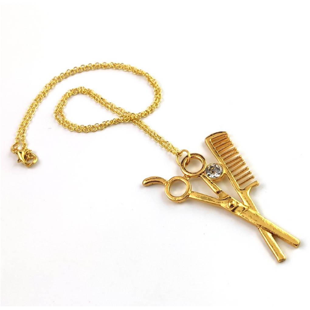 

Gold Vintage Stainless Steel Barber Necklace Exquisite Scissors Comb Pendant Professional Symbol розового золота