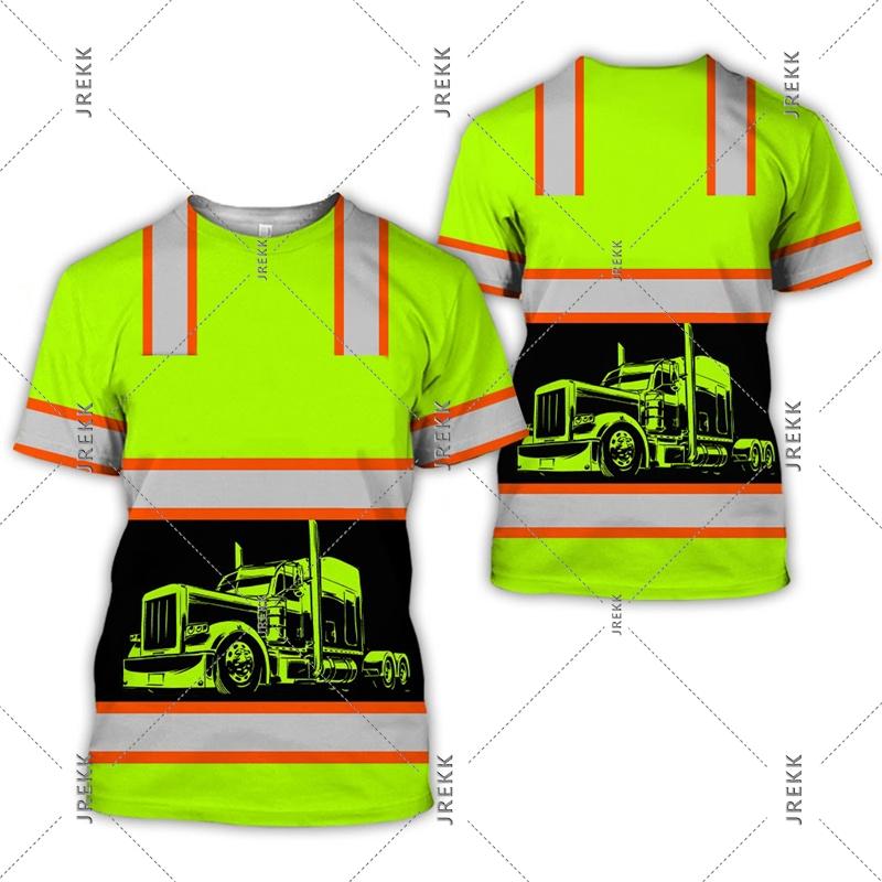 3D Print Funny Truck Driver Uniform T-shirt For Men O Neck Short Sleeve T Shirts Workwear Casual Personality Fake Stripe Tee Top