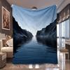 1pc Deep Mountain Calm Lake Scenery Print Flannel Blanket, Portable And Skin-Friendly, Suitable for Blankets, Kid Bed Covers, Li