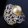 Exotischer Stil Retro Imitation Perle Hohlring, zweifarbig galvanisiert leicht mit Diamanten besetzt High-End-Ring
